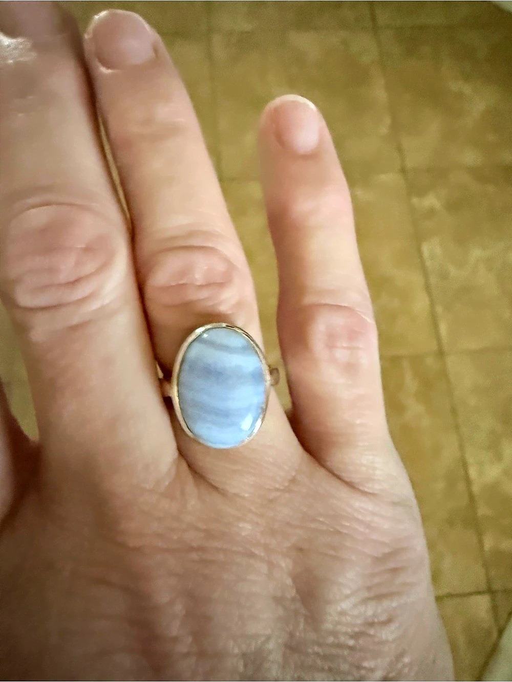 Oval Blue Lace Agate Stone Ring size 6